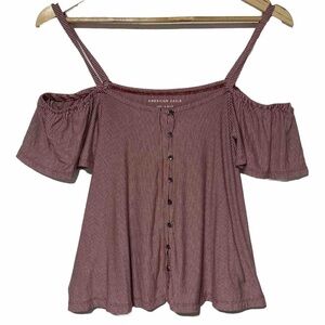American eagle soft & sexy red striped cold shoulder button up blouse size Med